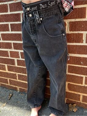 Sport Paco Black Jeans Kids Size 6 Y2K Baggy Wide Leg Streetwear Skater Retro